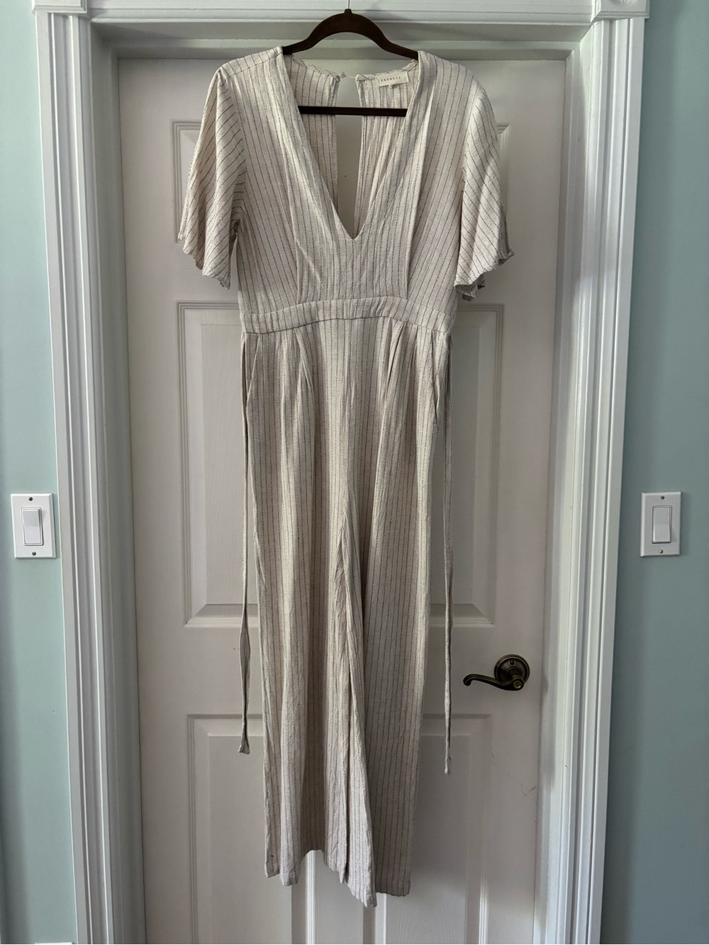 Promesa Cream Striped Jumpsuit